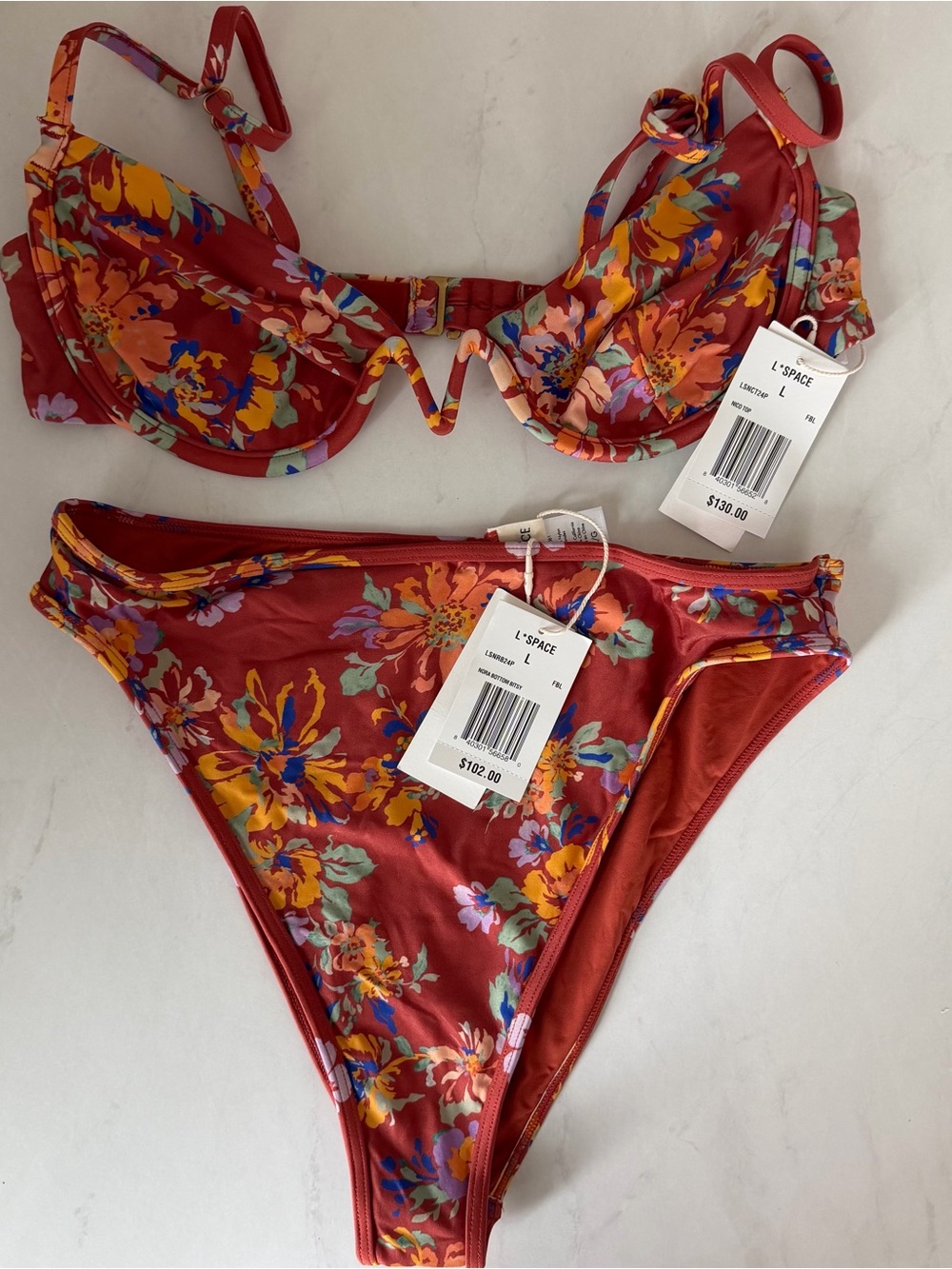 NWT!! l*space Red Floral Underwire Bikini Set